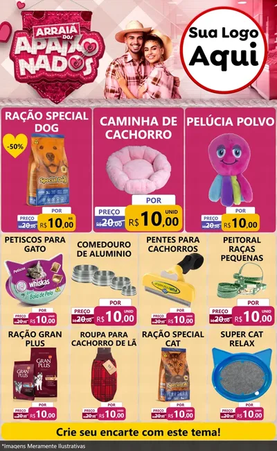 Modelo de Encarte para Encarte Grande com o tema Arraiá dos Apaixonados - Junina para Pet Shop