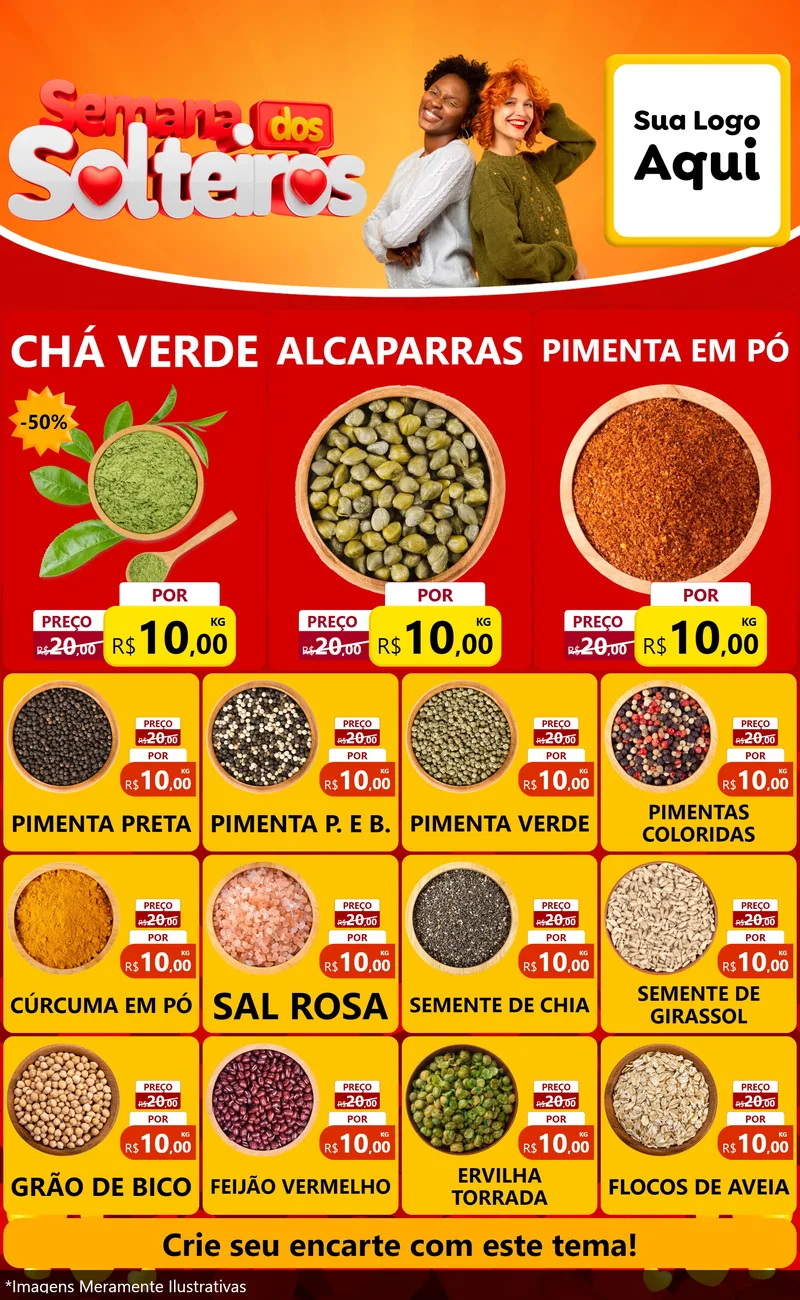 Modelo de Encarte para Encarte Grande com o tema Semana dos Solteiros para Produtos Naturais