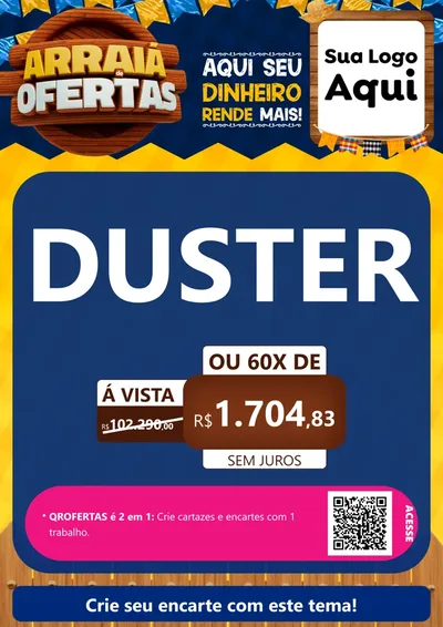 Modelo de Cartaz para Cartaz A4 Vertical com o tema Arraiá de Ofertas - Junina para Concessionaria de Carros