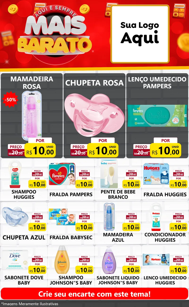 Modelo de Encarte para Encarte Grande com o tema Mais Barato para Bebês