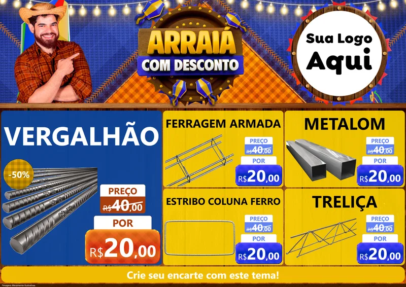 Modelo de Encarte para Encarte A4 Horizontal com o tema Arraiá Com Desconto para Ferragens