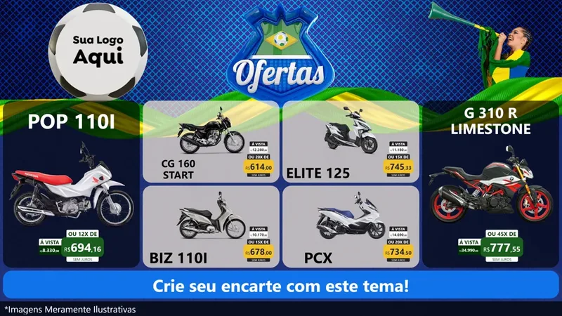 Modelo de TV para TV Horizontal com o tema Ofertas (Futebol) para Concessionaria de Motos