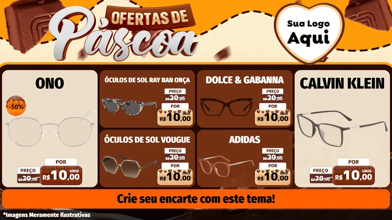 Modelo de TV para TV Horizontal com o tema Ofertas de Páscoa para Óticas
