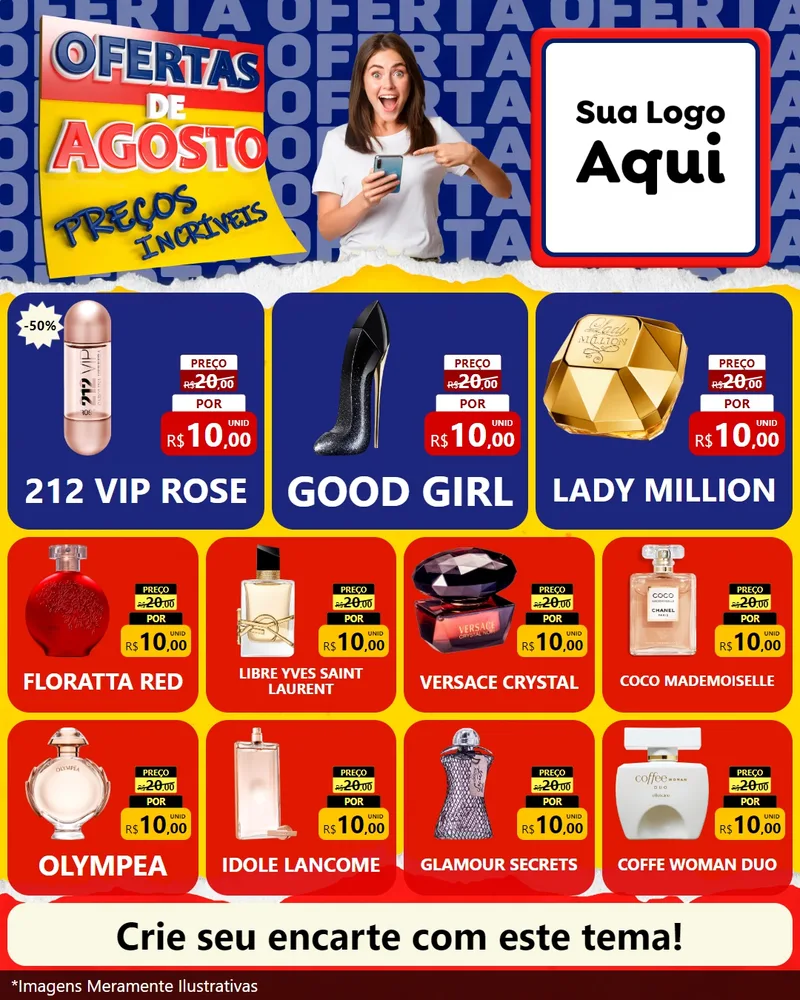 Modelo de Rede Social para Feed Instagram com o tema Ofertas de Agosto - Preços Incríveis para Perfumes