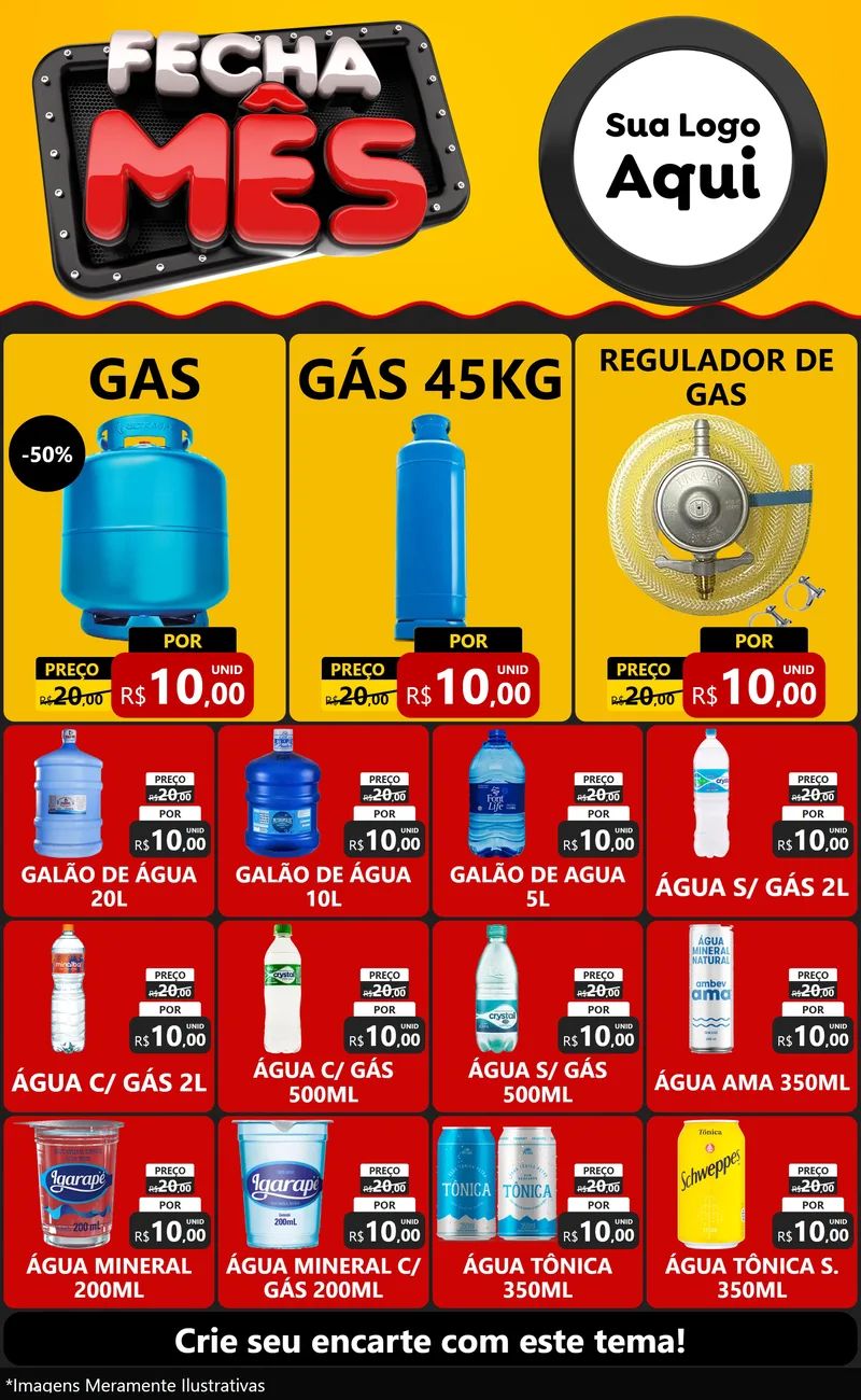 Modelo de Encarte para Encarte Grande com o tema Fecha Mês para Água e gás