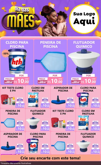 Modelo de Encarte para Encarte Grande com o tema Dia das Mães para Produtos para Piscina