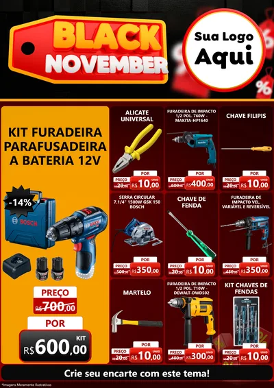 Modelo de Encarte para Encarte A4 Vertical com o tema Black November para Maquinas e Ferramentas