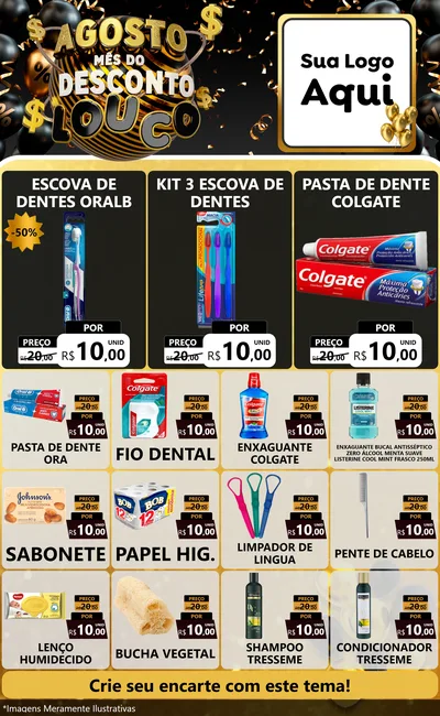 Modelo de Encarte para Encarte Grande com o tema Agosto Mês do Desconto Louco para Higiene Pessoal