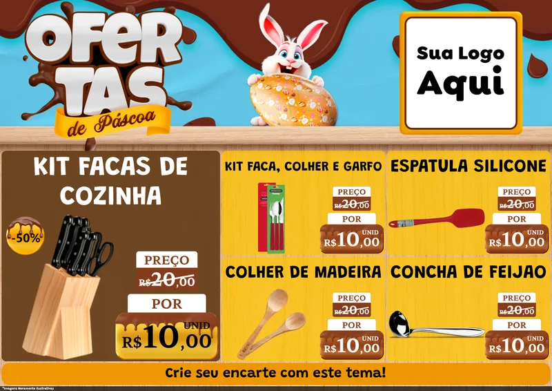 Modelo de Encarte para Encarte A4 Horizontal com o tema Ofertas de Páscoa para Utilidades Domésticas