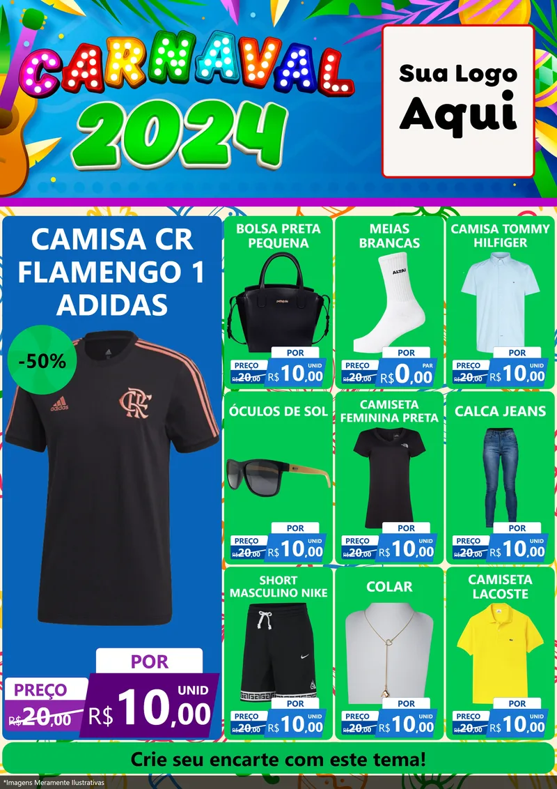 Modelo de Encarte para Encarte A4 Vertical com o tema Carnaval 2027 para Roupas e acessórios
