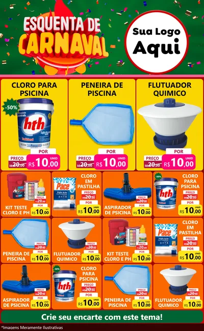 Modelo de Encarte para Encarte Grande com o tema Esquenta de Carnaval para Produtos para Piscina