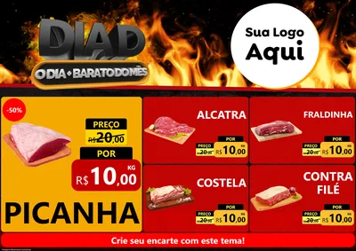 Modelo de Encarte para Encarte A4 Horizontal com o tema Dia D, O Dia Mais Barato Do Mês para Açougue