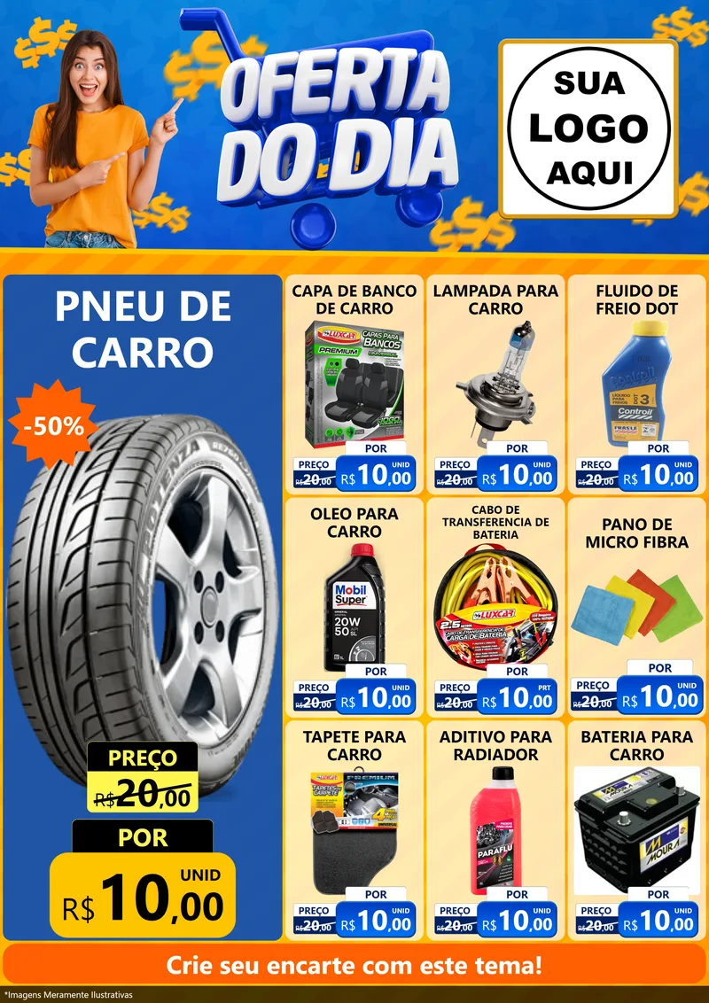 Modelo de Encarte para Encarte A4 Vertical com o tema Oferta do Dia para Auto peças