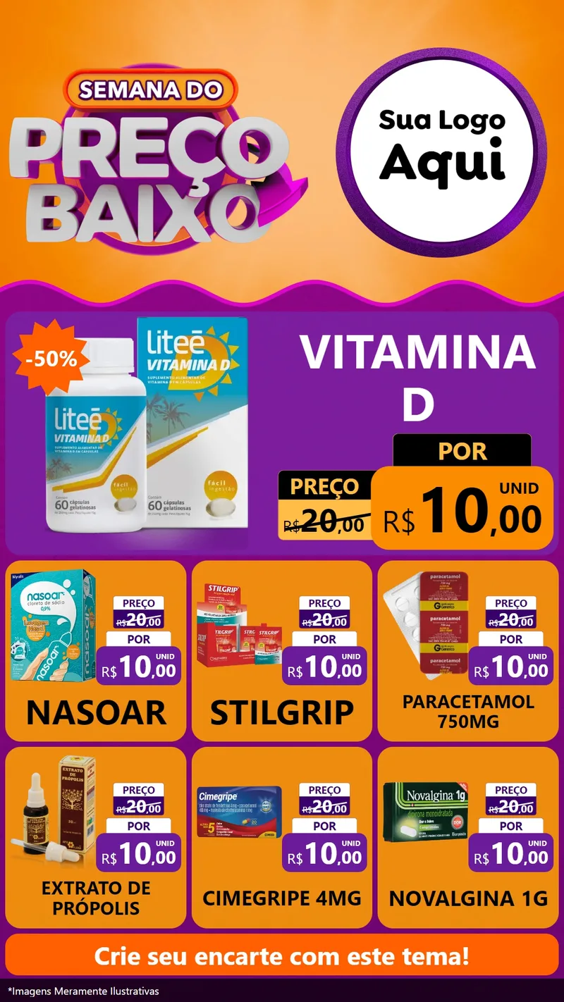 Modelo de Rede Social para Stories com o tema Semana do Preço Baixo para Farmácia