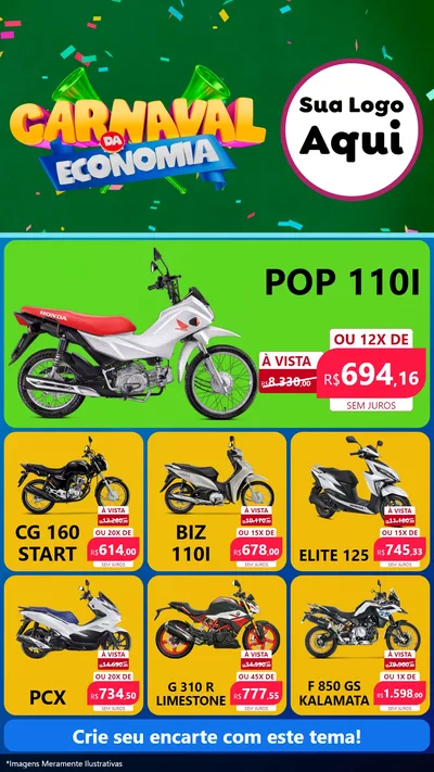Modelo de Rede Social para Stories com o tema Carnaval da Economia para Concessionaria de Motos