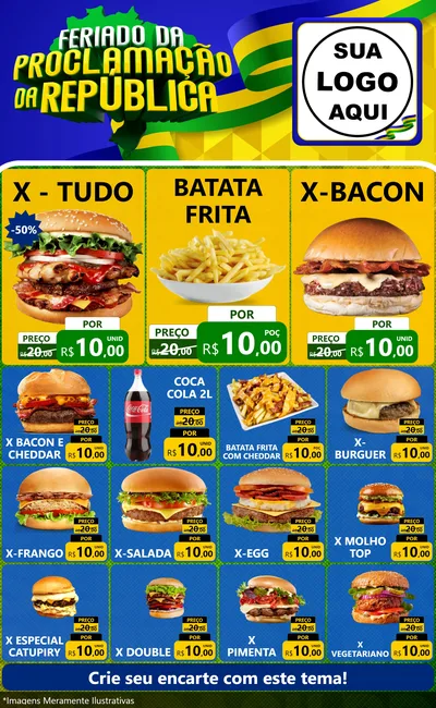 Modelo de Encarte para Encarte Grande com o tema Feriado da Proclamação da República para Hamburgueria
