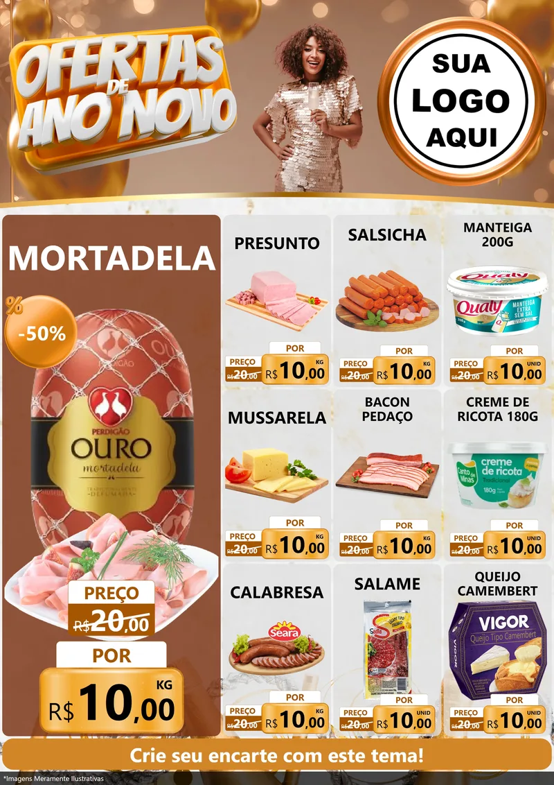 Modelo de Encarte para Encarte A4 Vertical com o tema Ofertas de Ano Novo para Frios e Laticínios