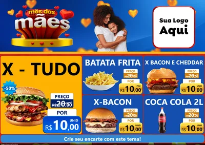 Modelo de Encarte para Encarte A4 Horizontal com o tema Mês das Mães para Hamburgueria