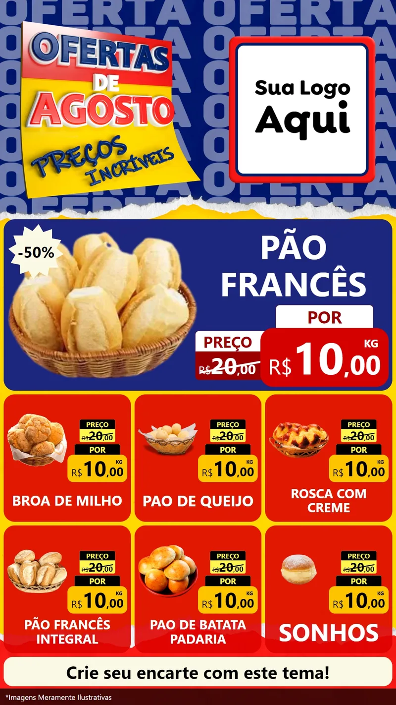 Modelo de Rede Social para Stories com o tema Ofertas de Agosto - Preços Incríveis para Padaria