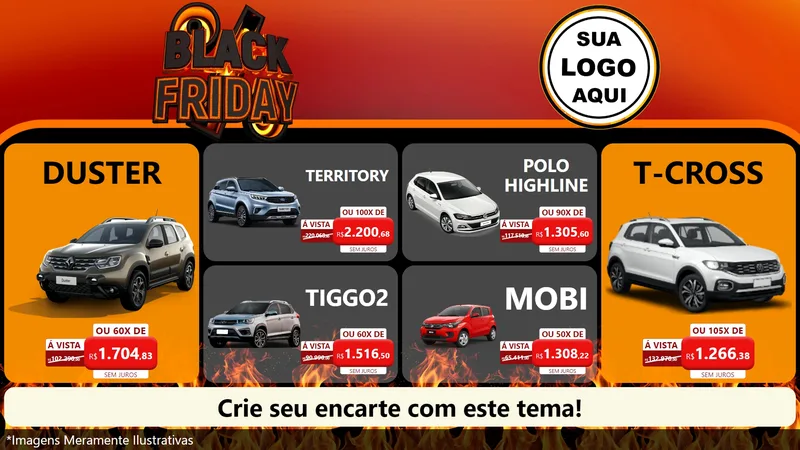 Modelo de TV para TV Horizontal com o tema Black Friday para Concessionaria de Carros