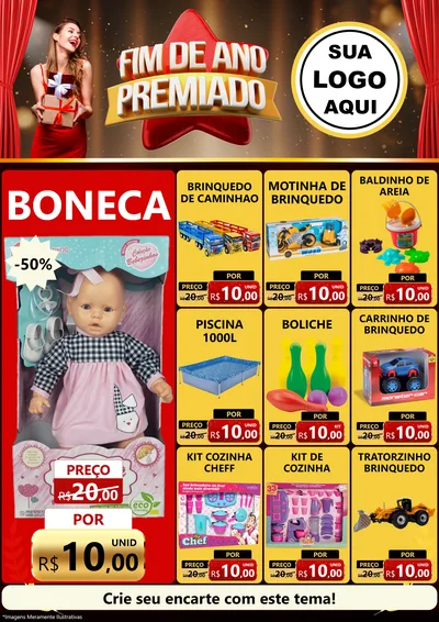 Modelo de Encarte para Encarte A4 Vertical com o tema Fim de Ano Premiado para Brinquedos