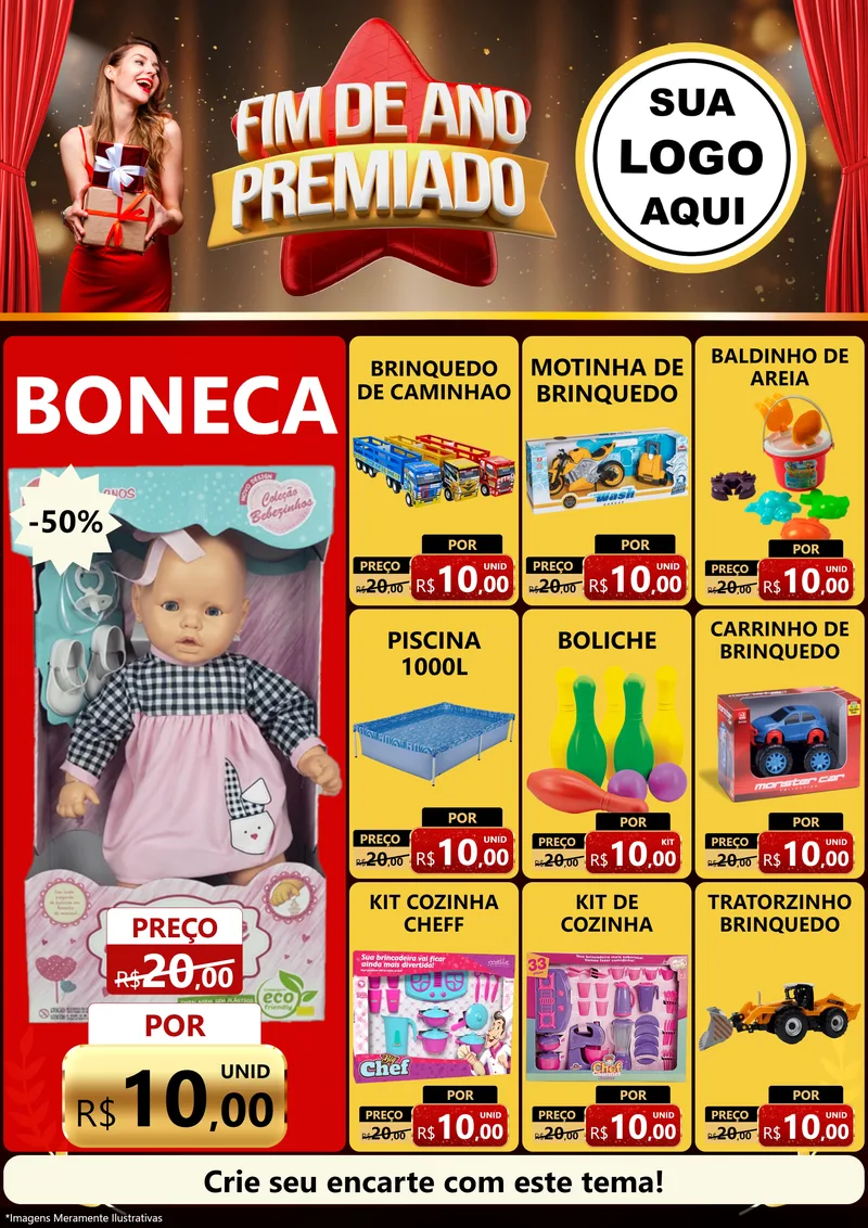 Modelo de Encarte para Encarte A4 Vertical com o tema Fim de Ano Premiado para Brinquedos