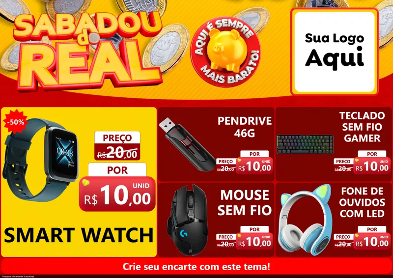 Modelo de Encarte para Encarte A4 Horizontal com o tema Sabadou do Real para Informática