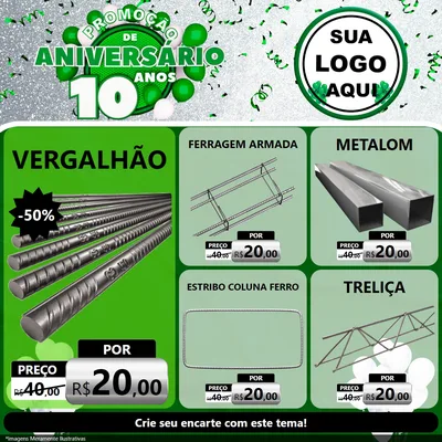 Modelo de Rede Social para Feed Facebook com o tema Promoção de Aniversário - 10 Anos para Ferragens