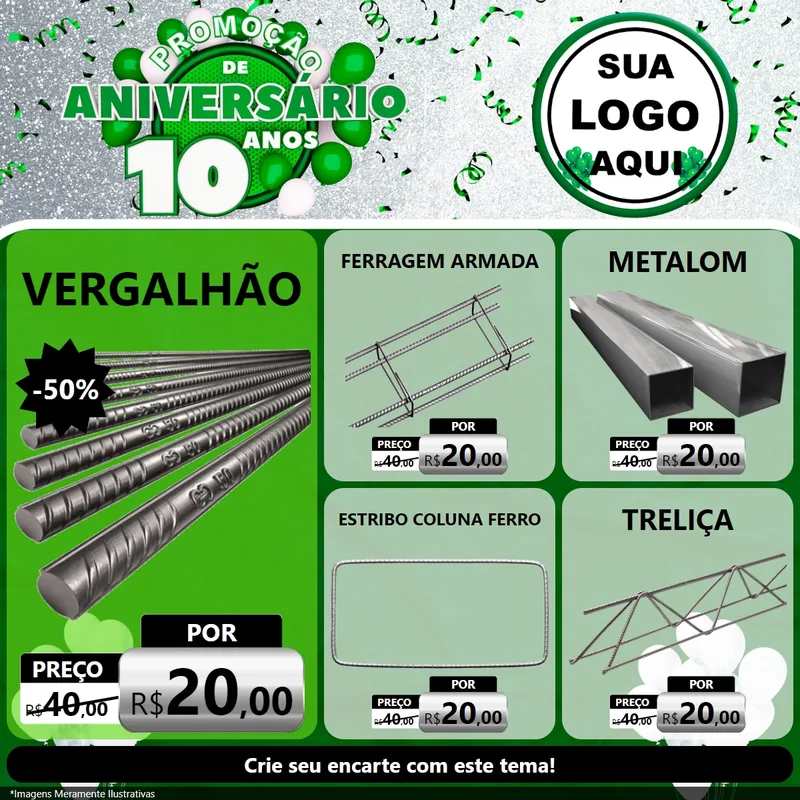 Modelo de Rede Social para Feed Facebook com o tema Promoção de Aniversário - 10 Anos para Ferragens