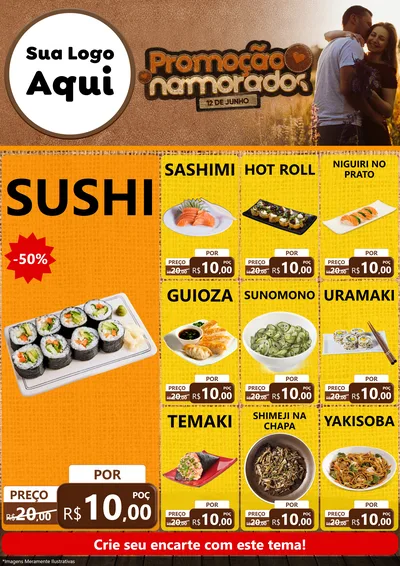 Modelo de Encarte para Encarte A4 Vertical com o tema Promoção Namorados para Comida japonesa