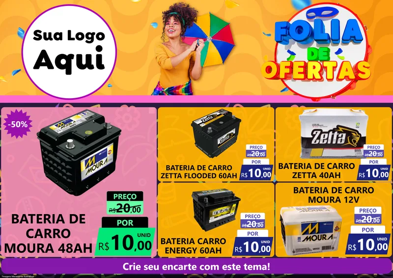 Modelo de Encarte para Encarte A4 Horizontal com o tema Folia de Ofertas para Baterias Elétricas