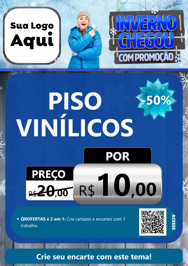 Modelo de Cartaz para Cartaz A4 Vertical com o tema Inverno Chegou Com Promoção para Material para Construção