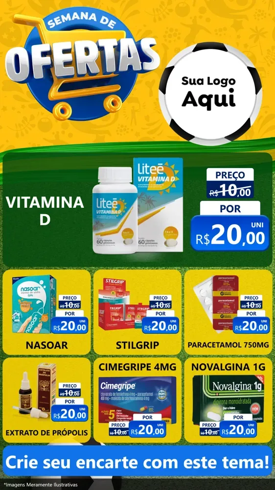 Modelo de Rede Social para Stories com o tema Semana de Ofertas - Copa para Farmácia
