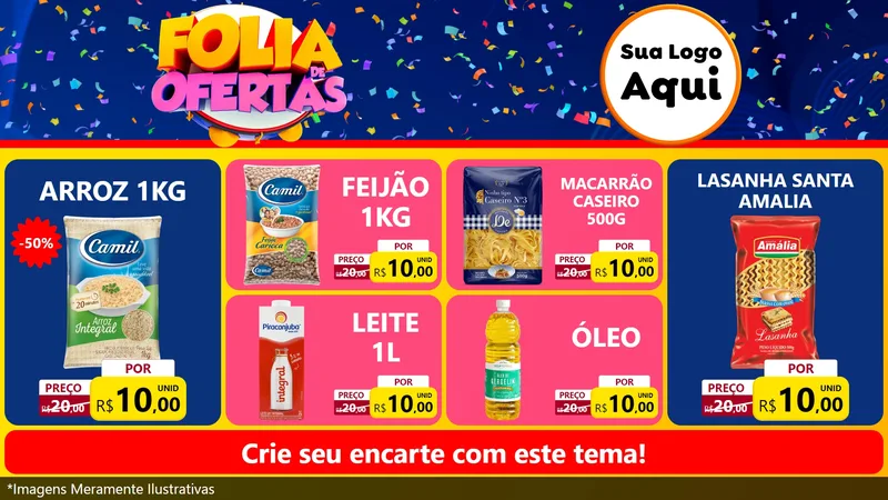 Modelo de TV para TV Horizontal com o tema Folia de Ofertas para Supermercado