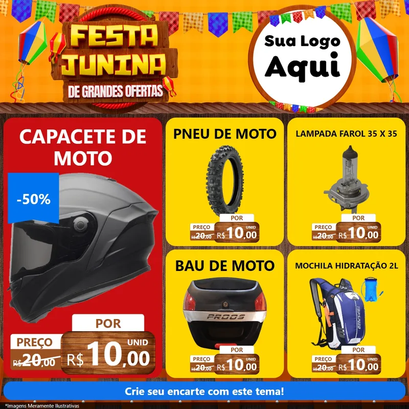 Modelo de Rede Social para Feed Facebook com o tema Festa Junina de Grandes Ofertas para Moto peças