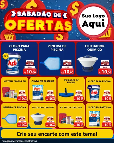 Modelo de Rede Social para Feed Instagram com o tema Sabadão de Ofertas para Produtos para Piscina