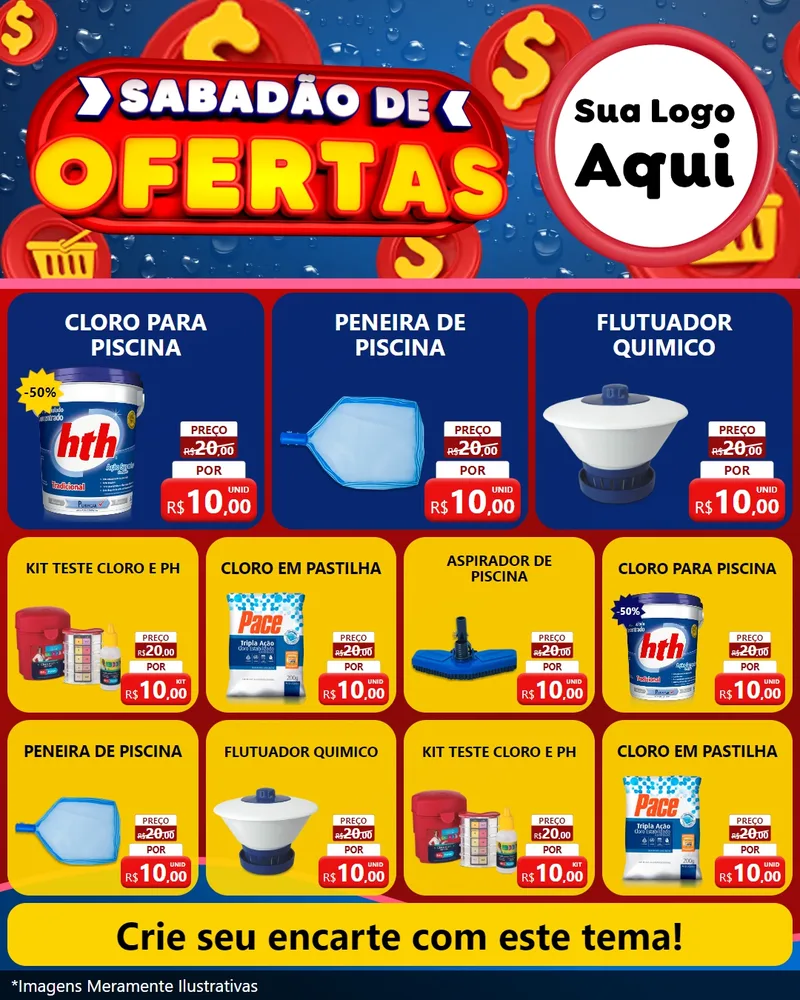 Modelo de Rede Social para Feed Instagram com o tema Sabadão de Ofertas para Produtos para Piscina