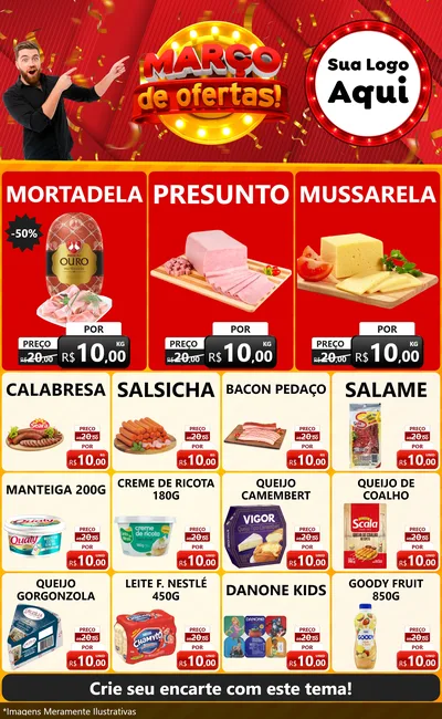 Modelo de Encarte para Encarte Grande com o tema Março de Ofertas! para Frios e Laticínios