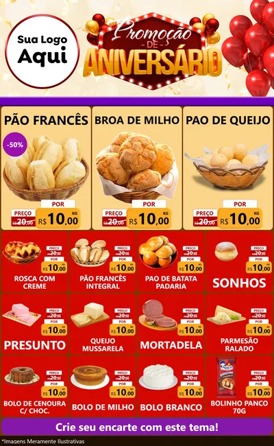 Modelo de Encarte para Encarte Grande com o tema Promoção de Aniversário para Padaria