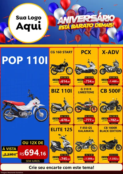 Modelo de Encarte para Encarte A4 Vertical com o tema Aniversário para Concessionaria de Motos