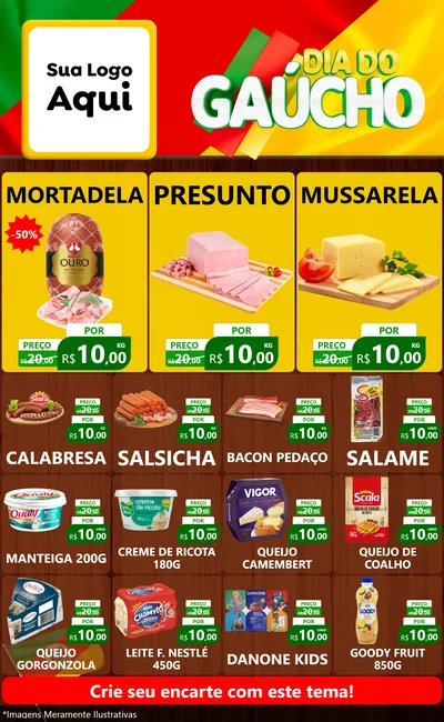 Modelo de Encarte para Encarte Grande com o tema Dia do Gaúcho para Frios e Laticínios