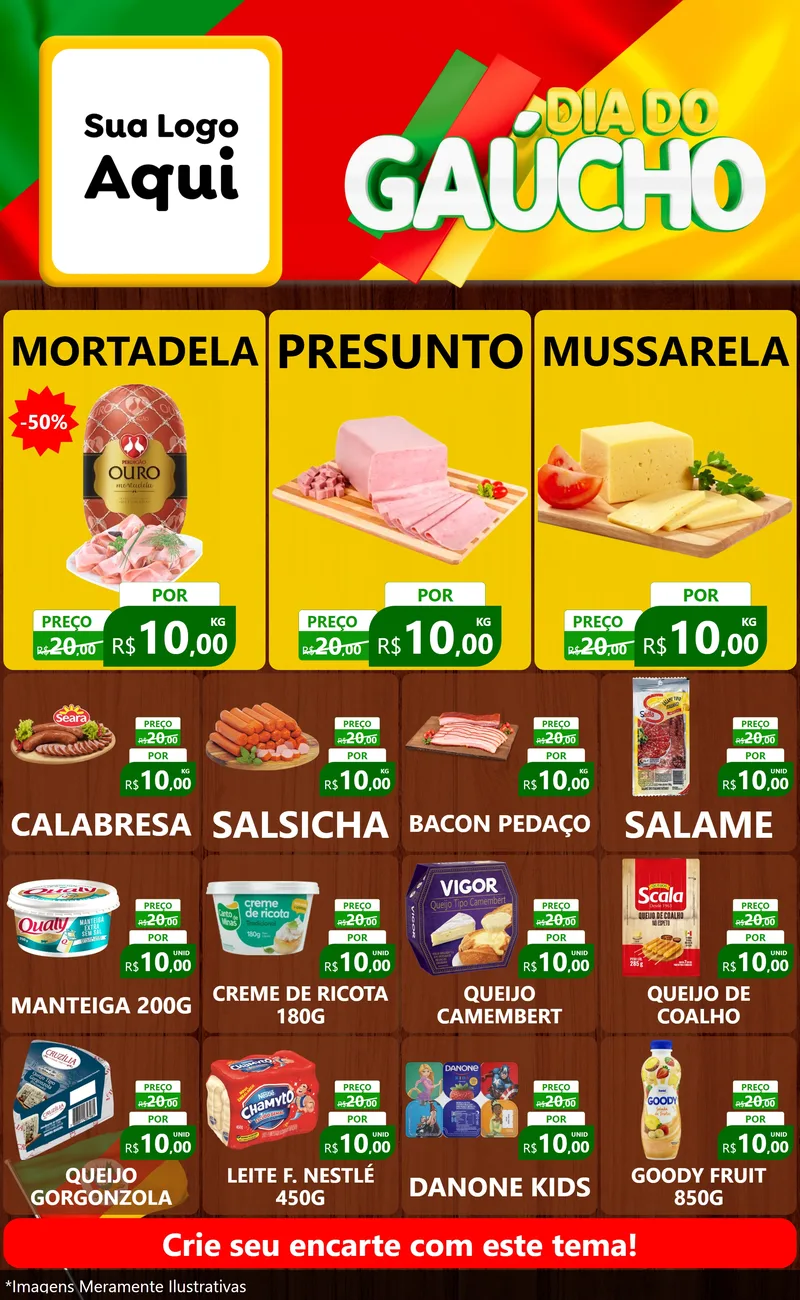 Modelo de Encarte para Encarte Grande com o tema Dia do Gaúcho para Frios e Laticínios