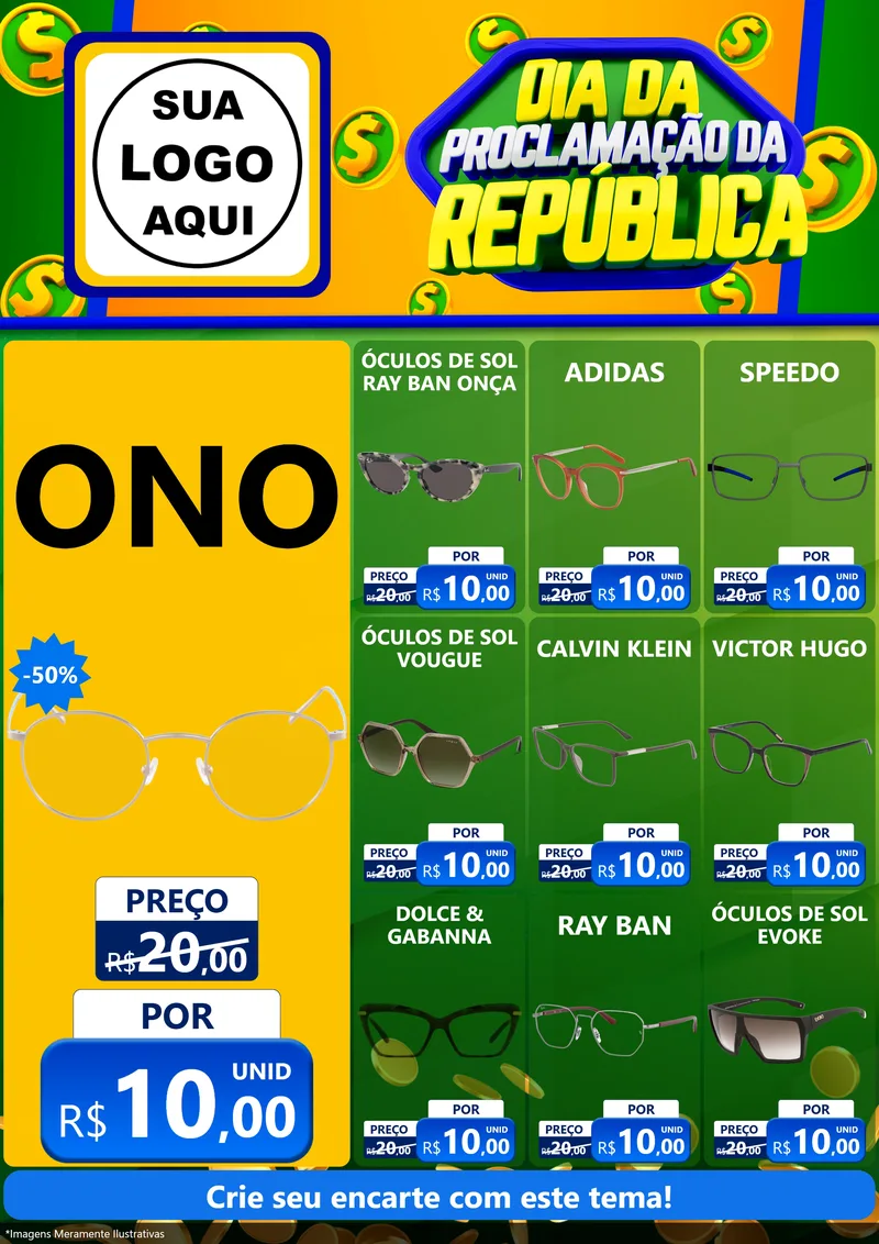 Modelo de Encarte para Encarte A4 Vertical com o tema Dia Da Proclamação da República para Óticas
