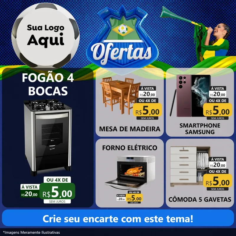 Modelo de Rede Social para Feed Facebook com o tema Ofertas (Futebol) para Móveis e Eletro