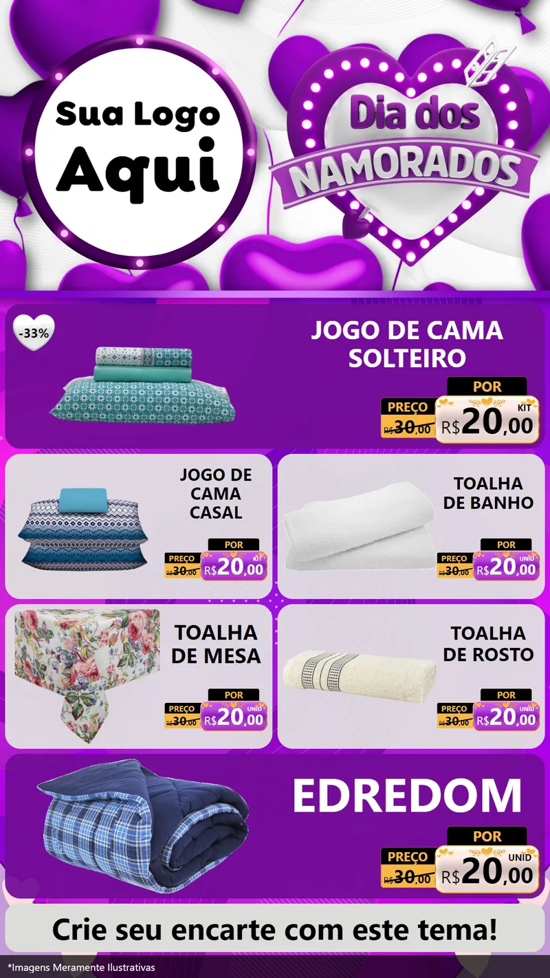 Modelo de TV para TV Vertical com o tema Dia dos Namorados para Cama, Mesa e Banho