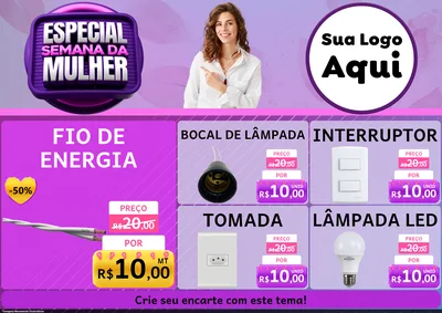 Modelo de Encarte para Encarte A4 Horizontal com o tema Especial Semana da Mulher para Materiais Elétricos