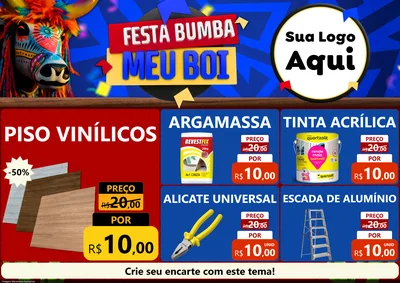 Modelo de Encarte para Encarte A4 Horizontal com o tema Festa Bumba meu Boi para Material para Construção