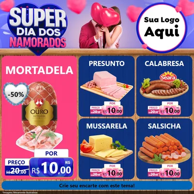 Modelo de Rede Social para Feed Facebook com o tema Super Dia dos Namorados para Frios e Laticínios