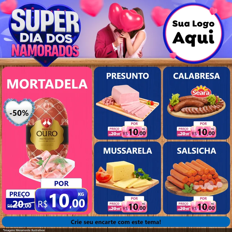 Modelo de Rede Social para Feed Facebook com o tema Super Dia dos Namorados para Frios e Laticínios