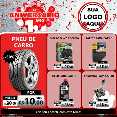 Modelo de Rede Social para Feed Facebook com o tema Promoção de Aniversário - 1 Ano para Auto peças